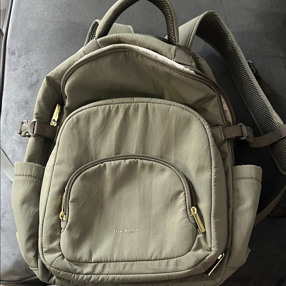 Isaac Mizrahi Khaki Backpack with Gold Accents